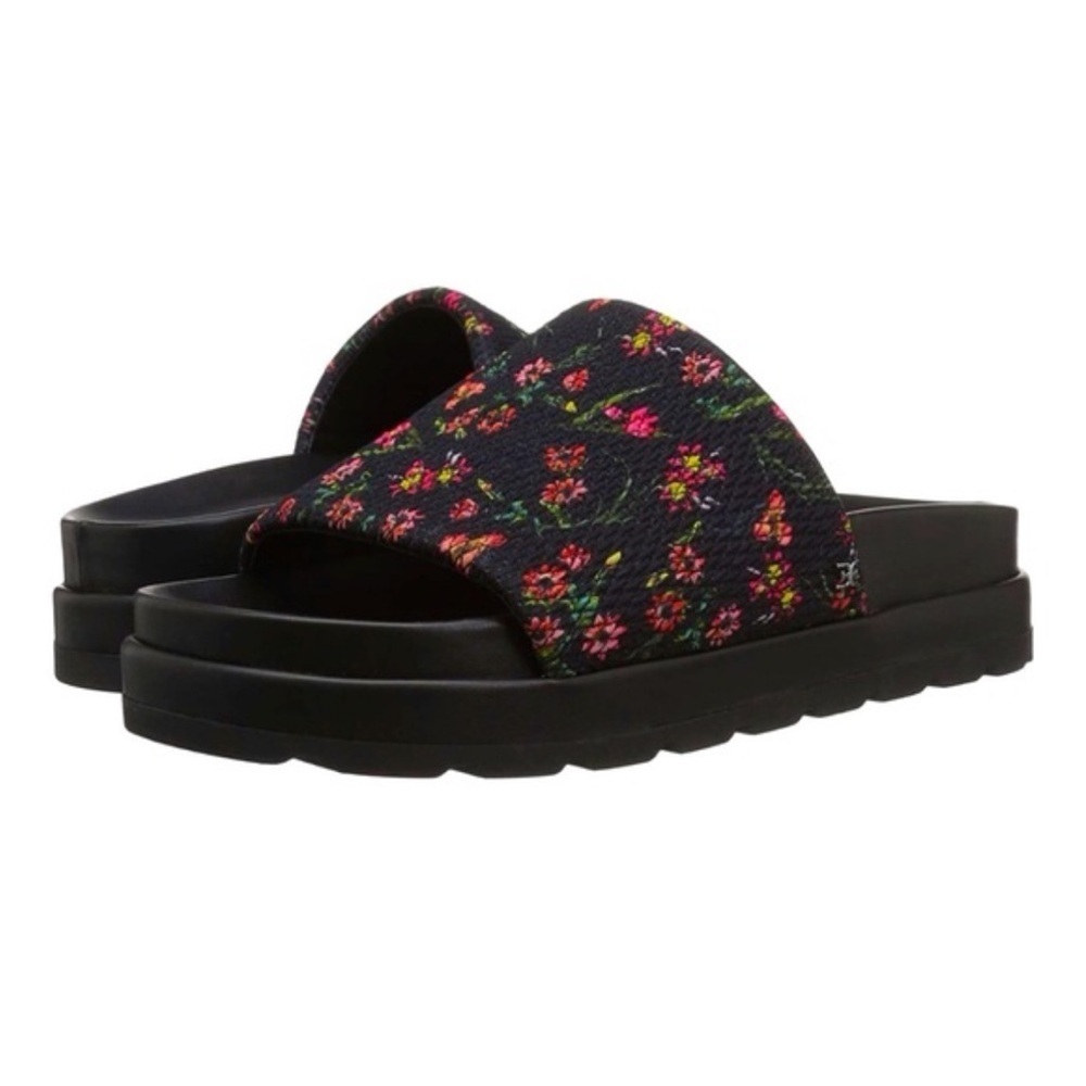 Sam Edelman Shaye Floral Faux Leather Slip On Flatform Sandals Size 10